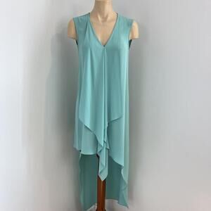 No Brand Women's Small Aqua Blue Sleeveless Hi Low Midi Dress Draped Cover Up